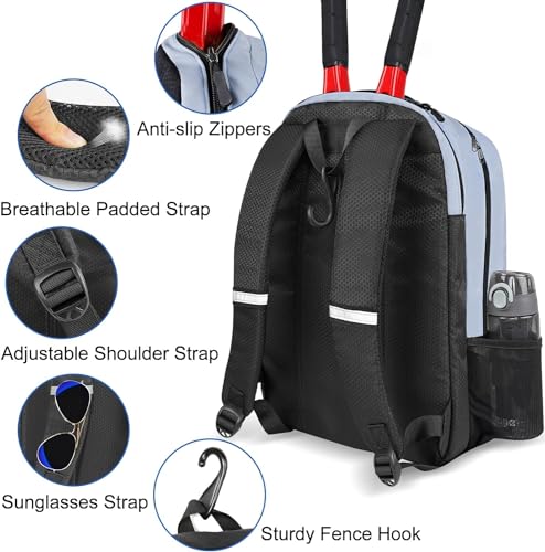 Ytonet Tennis Bag Tennis Backpack for Women Men 2 Rackets | Insulated Pocket and Ventilated Shoe Compartment, Gym Bags with Fence Hook for Pickleball and Badminton Rackets - color: Blue