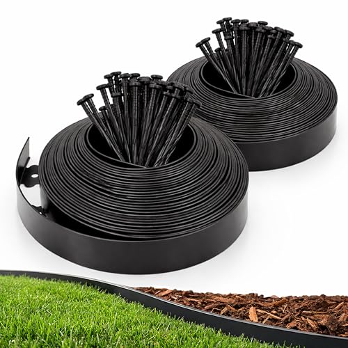 Gardzen 1.5" x80' Landscape Edging Kit with 100 Spikes | Garden Edging Coil for Lawn Borders and Landscape Projects, Easy No Dig Installation with Durable Ground Stakes Included - size: 80ft