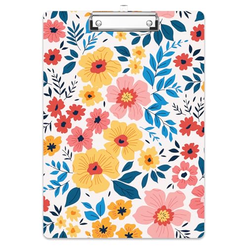 Rimilak Wood Clipboard, 8.5x11 Hardboard Clip Board,Colorful Flower | Fun Design, Cute Custom Pattern, 9 x 12.5 in Letter Size for Classroom, Teachers, Kid, Woman, School & Office Supply - color: Colorful Flower