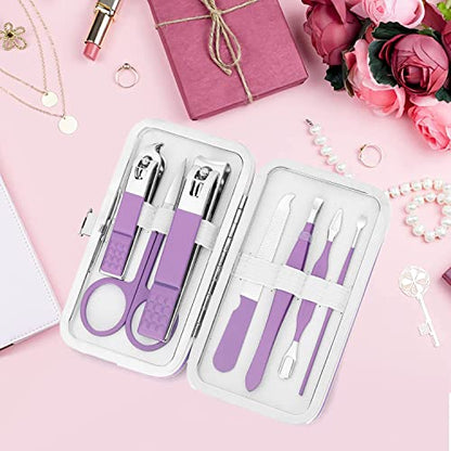 Aceoce Manicure Set Women's Nail Clipper Set Nail Kit with Travel Case - Purple, Stainless Steel, Compact, Curved Edge, Perfect for Travel & Everyday Use - color: Purple