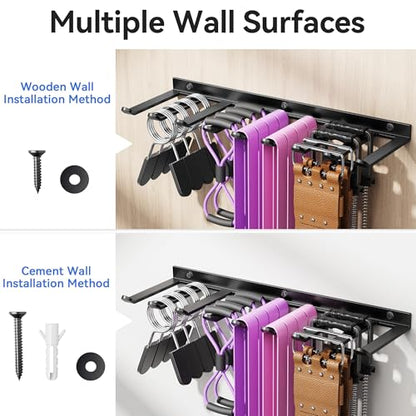 Wall-Mounted Home Gym Equipment Storage Rack for Resistance Bands, Barbell Bars, Cable Attachments, Lifting Belts, Jump Ropes, and Chains - size: Medium