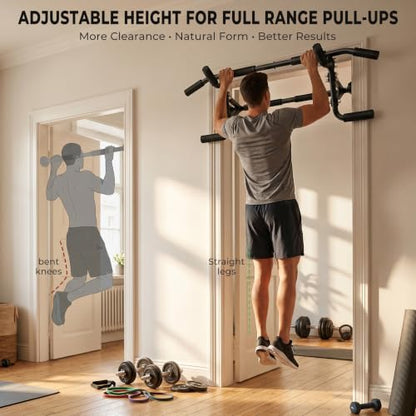 EAST MOUNT Doorway Pull Up Bar, Adjustable Height, Leave Installed, Full Range Pull-Ups, No Drill Home Gym Equipment, Multi-Grip Pull Up Bar, Holds up to 440 LBS