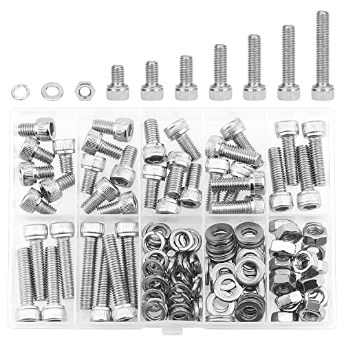HELIFOUNER 128 Pieces M6 x 8mm /10mm /12mm /16mm /20mm /25mm /30mm, Hex Socket Head Cap Screws Bolts Washers Nuts Kit, 304 Stainless Steel - size: M6, style: Hex Socket Head Cap