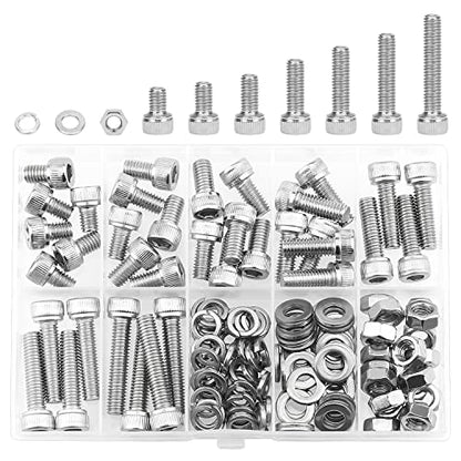 HELIFOUNER 128 Pieces M6 x 8mm /10mm /12mm /16mm /20mm /25mm /30mm, Hex Socket Head Cap Screws Bolts Washers Nuts Kit, 304 Stainless Steel - size: M6, style: Hex Socket Head Cap