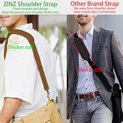 ZINZ Shoulder Strap 58" Ultra-Thick Fixed Padded and Adjustable Buckles Crossbody Strap for Briefcase Laptop Bag Luggage - color: Khaki