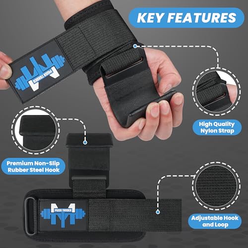 Musa Trader 2-in-1 Weightlifting Hooks & Wrist Straps for Men Women | Heavy Duty Lifting Hooks with Wrist Support | Deadlift Straps Gym Grip | Neoprene Padded | Supports 250 lbs