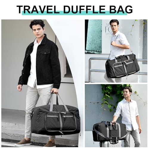 Dimayar 85L Foldable Duffle Bag, Travel & Weekender, Overnight, Gym | Lightweight, Carry-on, Packable, Waterproof & Tear Resistant, Travel Duffel Bag with Shoes Compartment for Men Women - color: Black, size: 85L