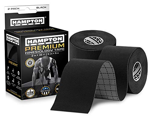 Hampton Adams | As Seen on Shark Tank | Original Kinesiology Tape | 32ft Uncut 2-Pack | Supports & Protects Muscle Wrist Knee Shoulder Back Plantar Fasciitis | Waterproof Hypoallergenic (Black) - color: Black, size: 2in x 16ft (2 Rolls)