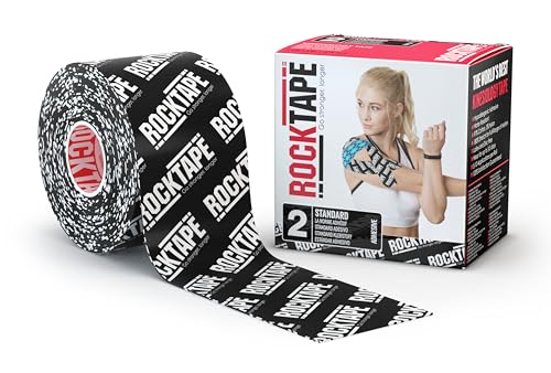 RockTape Extra Sticky Kinesiology Tape - Athletic Tape for Muscle Pain Relief, Injury Recovery - Microscopic Skin Lifting & Decompression - Sweat & Water Resistant - color: Logo Black, style: STANDARD