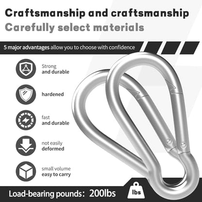 Heavy Duty Spring Snap Hook Carabiners, Galvanized Steel Quick Links, Spring Clips in Black & Silver, Multiple Sizes: 1.6Inch/2Inch/2.4Inch/3Inch/4Inch, for Swing Hammock Camping Keychain Outdoor - size: M5-120PCS, style: Silver