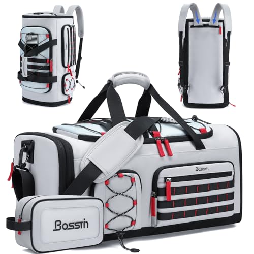 Bosstin Gym Bag for Men & Women, 45L Travel Duffle Sports Duffel Bag Gym Weekender Overnight Backpack with Shoe Compartment (Grey) - color: 2Grey