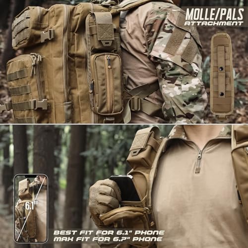 WYNEX Molle Accessories Pouch of Double Zipper Pocket Version, Backpack Strap Pouch Shoulder Strap Molle Attachment Tactical Accessories Bag Shoulder Starps Zipper Pocket Additional Phone Holder - color: Coyote Brown-2Pcs