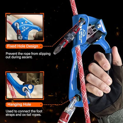UIAA & CE Certified Rope Ascender Aluminum Alloy Rock Climbing Gear Strong Rigging Rappelling Equipment for Rock Tree Climbing Arborist Rescue Mountaineering Caving - color: Right Hand Blue 1
