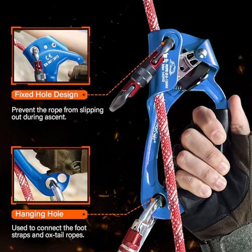 UIAA & CE Certified Rope Ascender Aluminum Alloy Rock Climbing Gear Strong Rigging Rappelling Equipment for Rock Tree Climbing Arborist Rescue Mountaineering Caving - color: Right Hand Blue 2