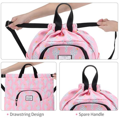 Dry Wet Drawstring Backpack with Shoe Compartment for Women Adjustable Gym Bag - color: Cactus Pink