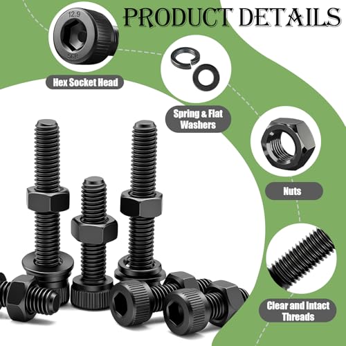 mxuteuk M2 Screws Assortment,M2 x 4/6/8/10/12/16/20mm Hex Socket Head Cap Screws Bolts Nuts Kit, 520PCS 12.9 Grade Alloy Steel Assorted Screws Small Metric Screws Suitable for 3D Printer DIY - size: 520PCS M2, style: Hex Socket Head