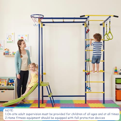 Costzon 7-in-1 Indoor Jungle Gym for Toddlers | Indoor Kids Gym for Exercise, Pull-up Bar, Rope, Gymnastic Rings, Solid Wall Set up, Climber Toys Boys Girls Gift - style: 7-in-1 Climbing Toys with Slide