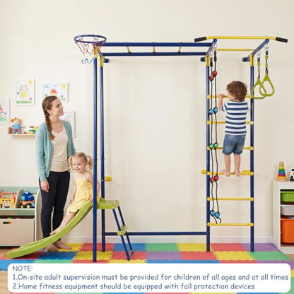 Costzon 7-in-1 Indoor Jungle Gym for Toddlers | Indoor Kids Gym for Exercise, Pull-up Bar, Rope, Gymnastic Rings, Solid Wall Set up, Climber Toys Boys Girls Gift - style: 7-in-1 Climbing Toys with Slide