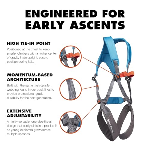BLACK DIAMOND Kids' Momentum Safe Rock Climbing Harness, Indoor/Outdoor - color: Azul (Full-body Harness)