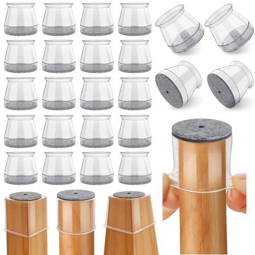 24 Pcs Chair Leg Floor Protectors Round, Silicone Felt Furniture Leg Pads Caps Covers for Hardwood Floors (Fit 1-5/16" to 2") - color: Clear, size: Round L