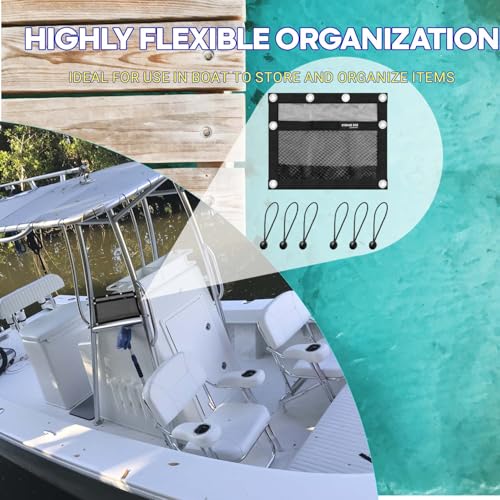 Boat Storage Bag,Polyester Boat Mesh Suspended Storage Bag,Black Boats Storage Mesh Pocket,Boat Seat Storage Bag for Leaning Post with 6 Positioning Elastic Loops. (16" L x 12" W) - size: 16"L x 12"W