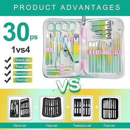 Manicure Set 30 in 1 Nail Clippers Set,Nail Manicure Kit for Women,RedFlow Toenail Clippers,Pedicure Kit,Pedicure Tools,Suitable for Travel Manicure Tools,Toe Nail Kit,Nail Care Kit(Yellow Green) - color: Yellow Green