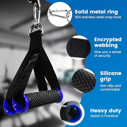 Ultra Heavy Duty Exercise Handles, Cable Handles Gym Equipment Attachment, Double D-Ring Grips, Encrypted Webbing, Blue Edge Design Non-Slip Comfort Grips - color: Blue
