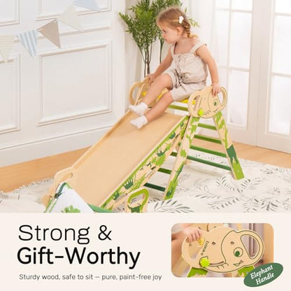 WINGYZ Pikler Triangle Set, Montessori 8-in-1 Foldable Climbing Set | Reversible Animal Slide, Patent-Protected Jungle Gym, Safe 2.35in Gap, ASTM F963 Standards for Toddlers 18M-5Y, Green - color: Green