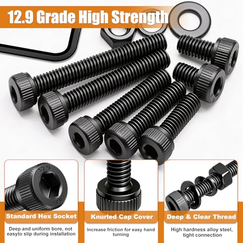 mankk 521PCS M4 Screws Assortment Kit,M4 x 6/8/12/16/20/25/30mm Hex Socket Head Cap Bolts Nuts & Washers Assortment Kit 12.9 Grade Alloy Steel Machine Screws - size: M4, style: Hex Socket Cap