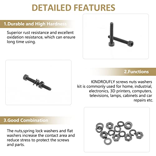 562 Pieces Black M2 x 4/6 /8/10 /12/16 /20mm Hex Socket Head Cap Screws Nuts Washers Assortment Kit, 12.9 Grade Alloy Steel - size: M2, style: Socket Head