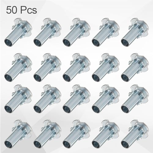 HARFINGTON 5/16x13mm T-Nuts 4 Pronged Tee Nut 0.83" x 0.51" Half Thread Carbon Steel Inserts for Wood, Rock Climbing Holds, Cabinetry, Furniture 50pcs - size: 5/16" x 0.51" x 0.83" x 0.51"