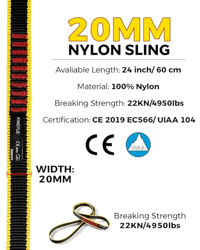 20mm Nylon Climbing Sling Runner 22kN / 4950lbf CE UIAA Certified | Rock Climbing Webbing Straps for Outdoor Climbing, Rappelling, Swing, Mountaineering & Emergency Anchoring - size: 20MM+60CM (3pcs)