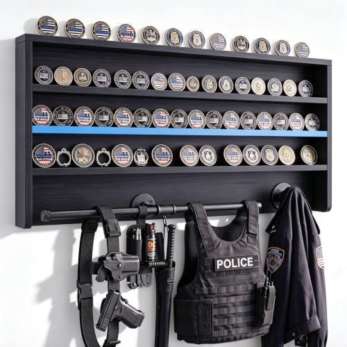 DoubleFill Police Gear Rack Police Vest Wall Mounted Hanger USA Flag Tactical Gear Stand with Gun Storage Plate Carrier Law Enforcement Organizer Accessories for Men Veteran Gift - color: Black, style: Rack