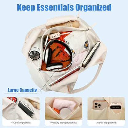 forestfish Yoga Gym Bag for Women with Shoes Compartment & Wet Dry Storage Pockets Lightweight Duffel Bag, Beige - color: Beige