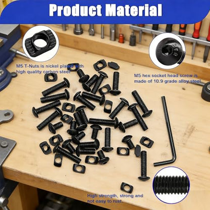 Taiss 210PCS M5 T-Nuts and Bolts Kit for 2020 Aluminum Extrusion Hardware,Hammer Head M5 T-Slot Nut,M5x8/12/16/20mm Hexagon Socket Screws with Hex Wrench - size: 210PCS M5 T-Nuts Screw Kit