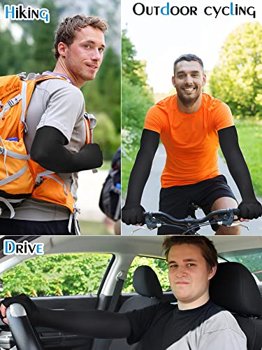 Bencailor 2 Pairs Sun Arm Sleeves for Men Women with 2 Finger Holes Anti Slip Long Cooling Arm UV Protective Sleeves - color: Black, Navy