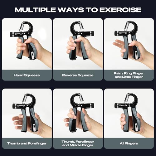 JTHEW Grip Strength Trainer - Adjustable Resistance 11-132lbs/5-60kg Hand Gripper & Forearm Strengthener Device with Smart Counter for Sports & Rehab - color: black grey
