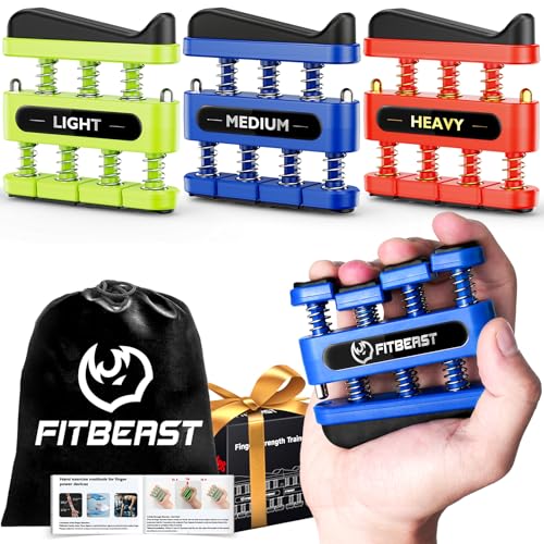 FitBeast Finger Strengthener, Finger Exerciser, Hand Exerciser for Improve Dexterity and Strength in Fingers, Hands, Forearms–Grip Strength Trainer for Musicians, Climbers - color: 3 Piece Set -Green Blue Red