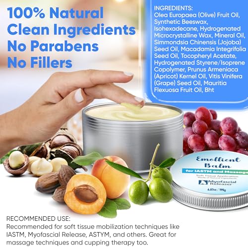 Myofascial Releaser Emollient Balm for IASTM & Gua Sha – Non-Greasy Massage Balm for Tool Glide and Bodywork – Natural, Hypoallergenic, Unscented Massage Balm Alternative to Oil (195g) - color: 195g