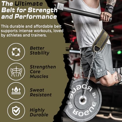 LARA STAR Dip Belt for Weightlifting, Weight Belt for Pull-Ups, Powerlifting, Squats, and Bodybuilding – Heavy-Duty Steel Chain, Neoprene Support, Lifts up to 650 lbs. - color: Green