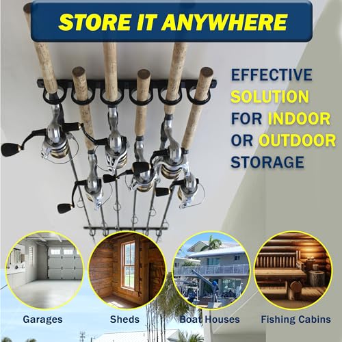 Rush Creek Creations Ceiling Fishing Rod Holder for 6 Rods, Garage Organization and Wall Storage, Horizontal Rack - size: One Pack