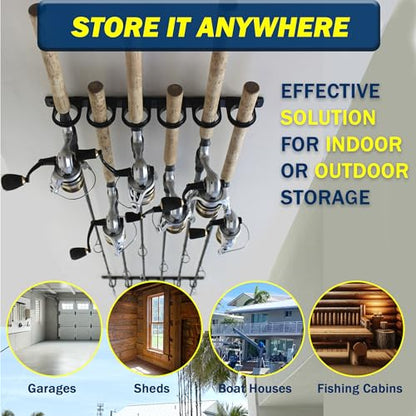 Rush Creek Creations Set of 3 Adaptable 6, 12, 18, or 24-Rod Horizontal Wall-Mount Fishing Pole Holders, Ceiling or Wall Fishing Rod Racks for Garage, Fits Most 0.12" to 0.75" Diameter Rods - size: Three Pack