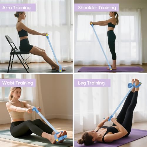 Resistance Bands with Handles, 6-Tube Elastic Pedal Resistance Band for Working Out, Durable Natural Rubber Exercise Bands, Multifunction Exercise Equipment for Abdomen, Waist, Arm, Leg Stretching - color: Full Blue