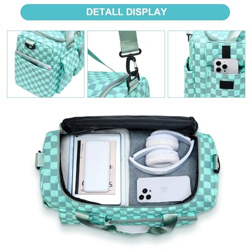 Small Gym Bag for Women, Travel Duffle Bag Carry On Weekender Bag with Shoe Compartment - color: 39#Blue Checkered, style: Gym Bag&toiletry Bag