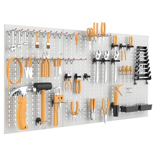 WALMANN Metal Pegboard Tool Organizer Boards with Pegboard Hooks, 24x48 in Tools Organizer Pegboard for Garage, Workbench, Peg Board, Tool Storage Board with Hooks(Grey) - color: Grey