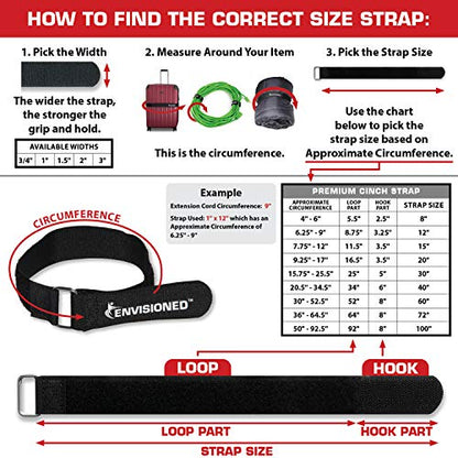 Premium Cinch Straps with Stainless Steel Metal Ring (Buckle), Reusable Durable Hook and Loop, Multipurpose Securing Straps 4 Pack - 2" x 60" - size: 2" x 60"