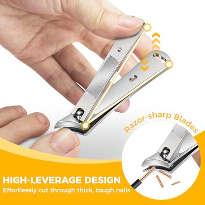 Ingrown Nail Clippers for Thick Nails, Edgy Toenail Clippers | Professional Slanted Curved Blade Finger Nail Clippers, Angled Nail Cutters for Seniors, Adults, Men & Women - style: Silver