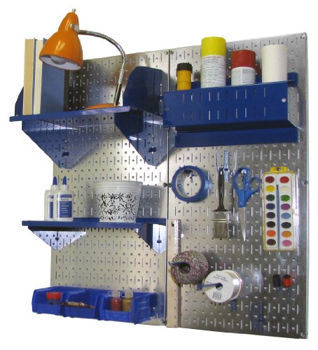 Wall Control Craft & Hobby Pegboard Organizer Storage Kit with Metallic Pegboard and Blue Accessories - color: Metallic Pegboard Blue Accessories