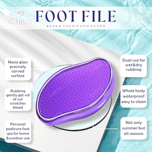 GABOX Nano Glass Pro Foot File, Feet Callus Remover, Dead Skin Exfoliator | Heel & Foot Scrubber, Pedicure SPA Tool for Women & Men, Removedor de Callos en Los Pies, Crystal Purple - style: Crystal Purple