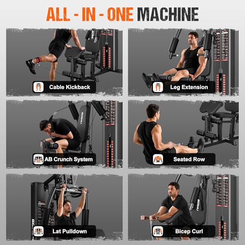 Home Gym, M1 Workout Station with 140LBS Weight Stack, Multifunctional Home Gym Equipment with Pulley System for Full Body Strength Training - style: 450lbs-Home Gym Set